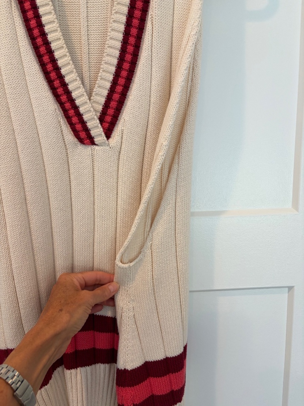 Maeve oversized cable varsity type sweater vest - Picture 4 of 6